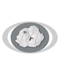 Quadro famiglia ovale 100x60 grigio con fiore argento, ME2519-3G